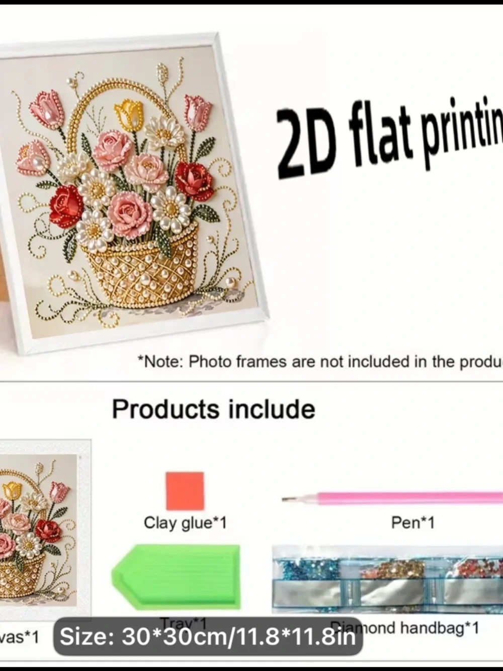 Diamond/ Pearl art kit Beaded Floral Basket Wall Art new 12” x 12”